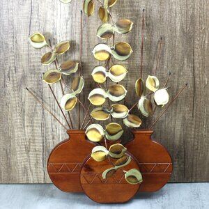 Vintage Brass and Wood Wall Decor Mid-Century Southwest Theme Eucalyptus Pottery